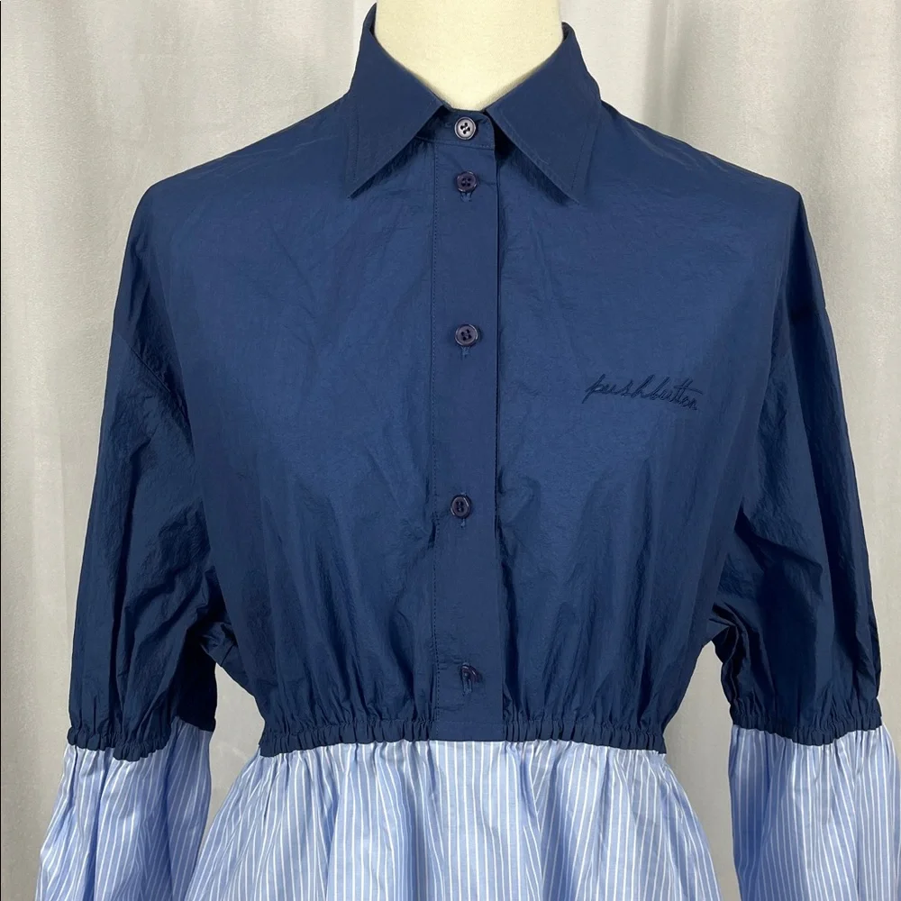 PUSHBUTTON Blue Striped Nylon Blouse. - Picture 4 of 9